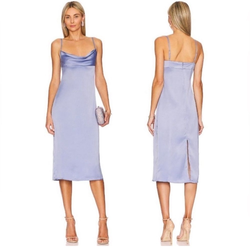 NWT WeWoreWhat Blue Satin Cowl Midi Dress 4